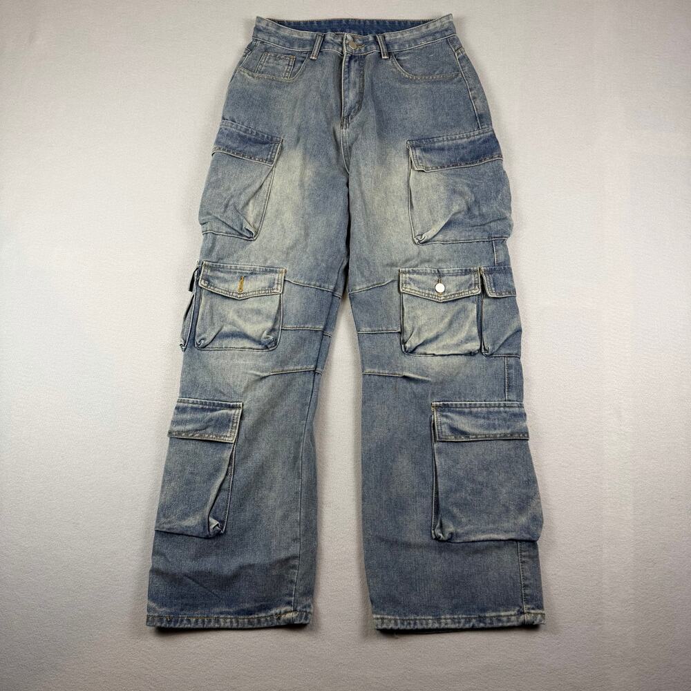 Aelfric Eden Baggy Cargo Jeans Light Wash Wide Leg 30
